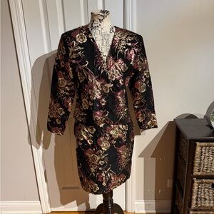 👹Ellen D. Vintage Jacquard Matching Set Skirt/Blazer Co-Ord Brocade Vibrant 12